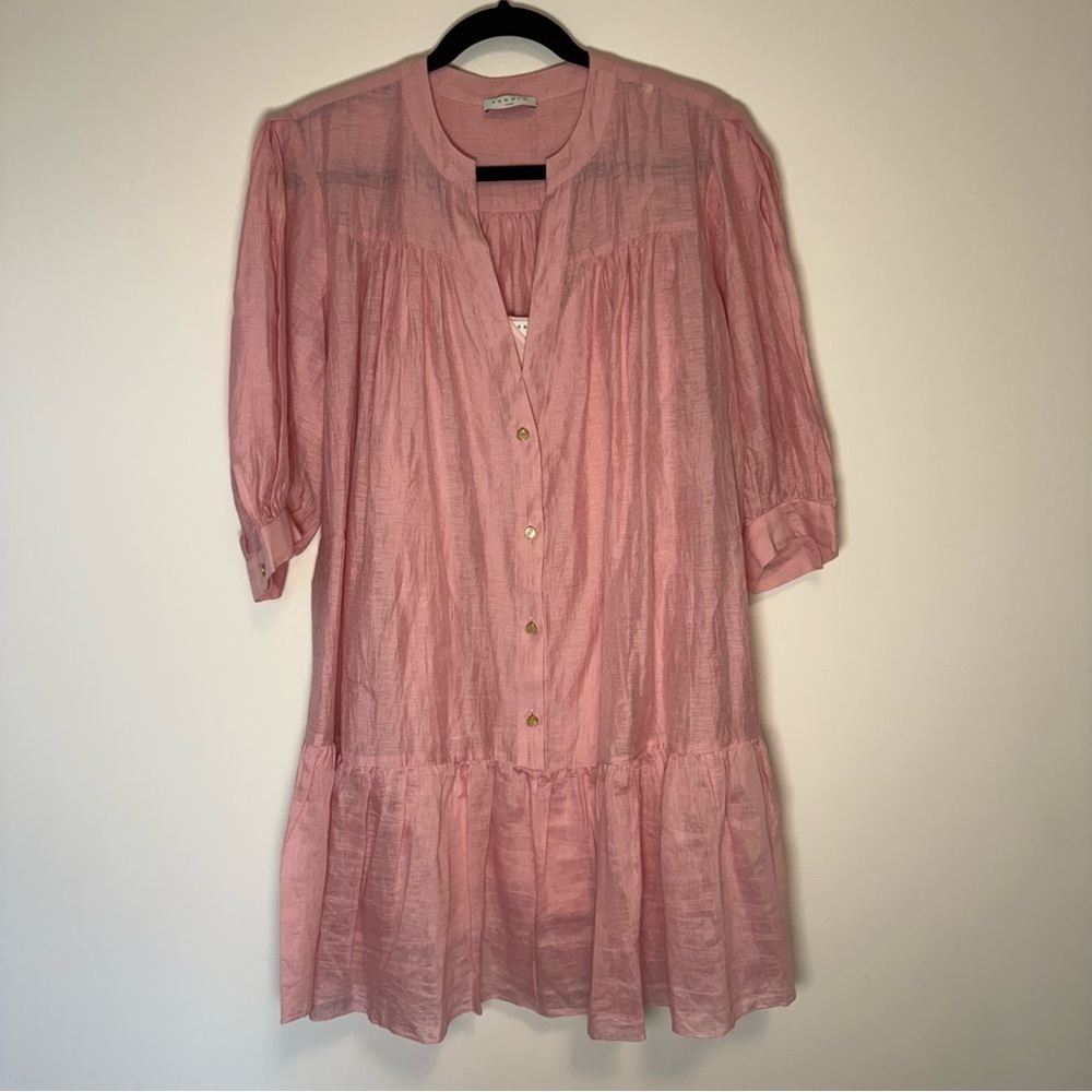 Sandro Paris Emilia Tiered Linen Blend Mini Dress in Roses Size 38